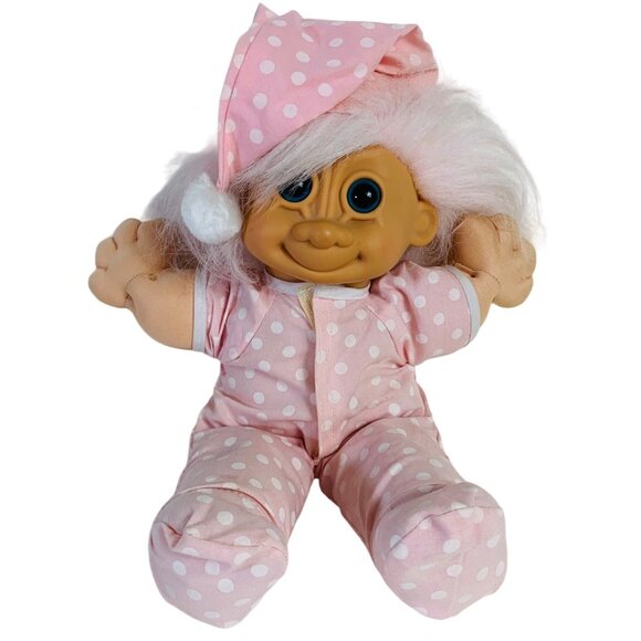 Russ Troll Doll Kidz Pink Polka Dot Pajamas Nightcap 12" Sleepyhead VTG 90s - Picture 1 of 14